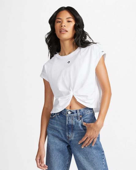 Women's Converse Star Chevron Twist Cropped T-Shirts White | AU 513CEV